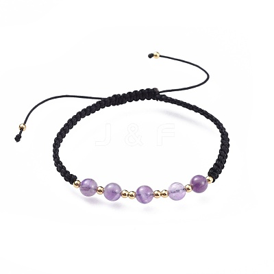 Adjustable Natural Amethyst Braided Bead Bracelets BJEW-JB04599-04-1