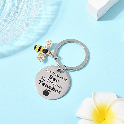 Teacher's Day Gift 201 Stainless Steel Flat Round with Word Keychains KEYC-FS0001-09-1