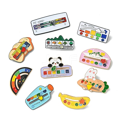 10Pcs 10 Styles Mood Social Battery Sliding Enamel Pins JEWB-CJ0001-52-1