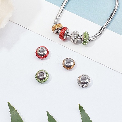 Rondelle 304 Stainless Steel Polymer Clay Rhinestone European Beads GPDL-UN0001-01-1