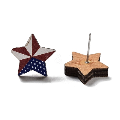 Independence Day Wood Stud Earrings EJEW-D108-01E-1
