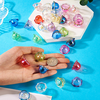 40Pcs 10 Colors UV Plating Acrylic Bead Caps PACR-TA0001-22-1