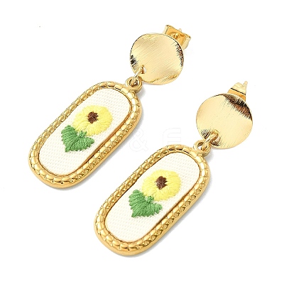 304 Stainless Steel & Cloth Embroidery Stud Dangle Earrings EJEW-JE07298-01-1