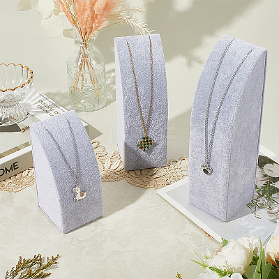 3Pcs 3 Sizes Vertical Wooden Covered with Velvet Necklace Display Stands NDIS-WH20001-03A-1