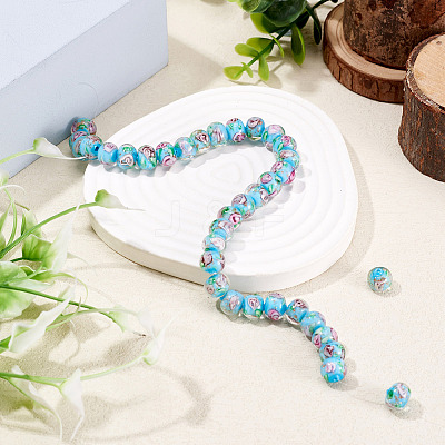 1 Strand Handmade Lampwork Inner Flower Rondelle Beads Strands LAMP-TA0002-72E-1