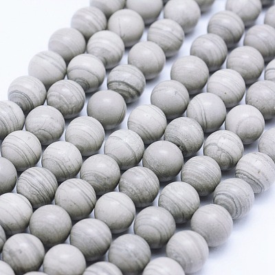Natural Silver Line Jasper Beads Strands X-G-F531-8mm-O-1