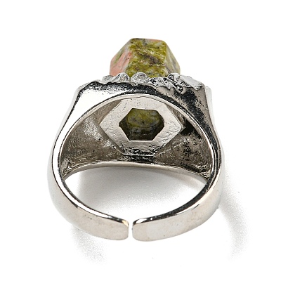 Hexagonal Prism Natural Unakite Open Cuff Rings RJEW-B106-01P-07-1