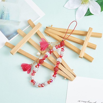 Polymer Clay Rhinestone & Glass Beaded Chain Mobile Strap HJEW-SW00021-02-1