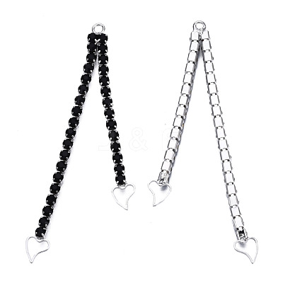 Rack Plated Brass Pave Jet Rhinestone Chain with Heart Big Pendants KK-N216-419-02P-1