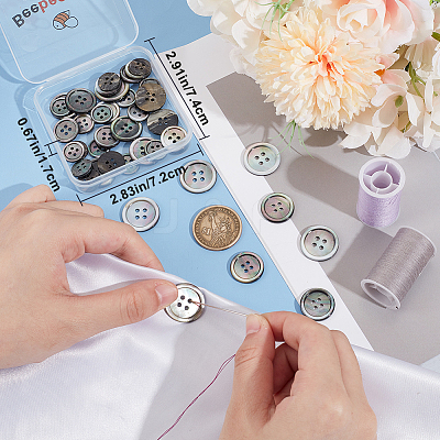 42Pcs 4 Styles 4-Hole Natural Black Lip Shell Buttons SHEL-BBC0001-17-1