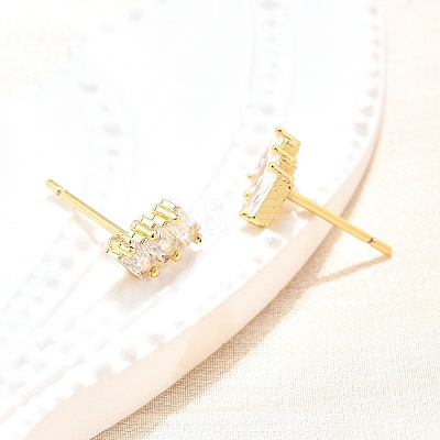 Clear Cubic Zirconia Triple Rectangle Stud Earrings EJEW-L234-083G-1