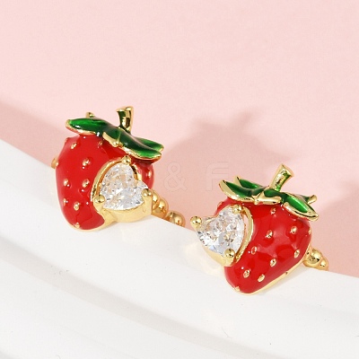 Strawberry Brass Micro Pave Clear Cubic Zirconia Cuff Earrings EJEW-F895-20G-1