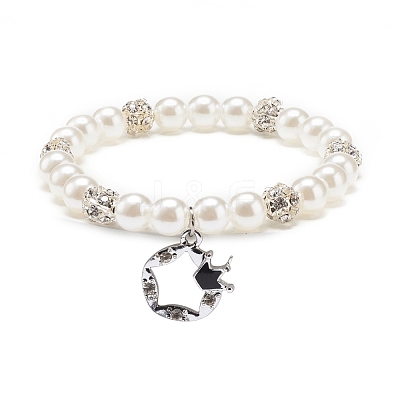 ABS Plastic Imitation Pearl  & Rhinestone Beaded Stretch Bracelet with Alloy Charm for Women BJEW-JB08526-1