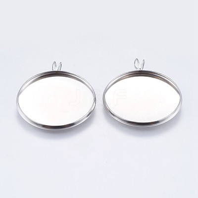 Tarnish Resistant 304 Stainless Steel Pendant Cabochon Settings X-STAS-I069-37-25MM-1