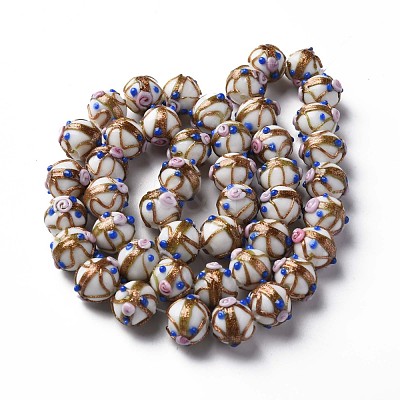 Handmade Gold Sand Lampwork Beads Strands LAMP-T017-05G-1