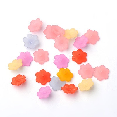 Mixed Color Transparent Frosted Acrylic Flower Bead Caps X-PL561M-1