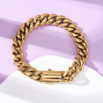 304 Stainless Steel Cuban Link Chains Bracelets for Unisex BJEW-K283-02C-G-1