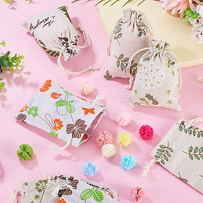20Pcs 4 Styles Polycotton(Polyester Cotton) Printed Packing Pouches Drawstring Bags ABAG-TA0002-10-1