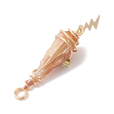 3Pcs 3 Styles Electroplated Natural Quartz Crystal Copper Wire Wrapped Pendants PALLOY-JF02586-07-1
