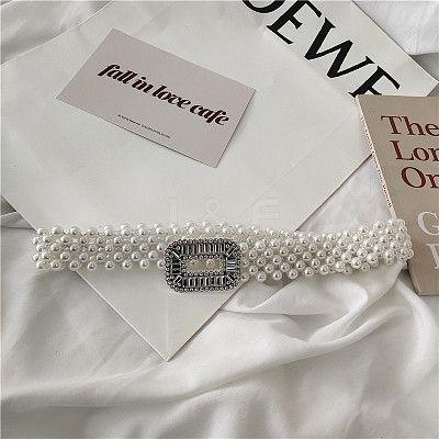 Woven Round Plastic Pearl with Crystal Rhinestone Waist Belly Chains for Women FS-WG81893-02-1