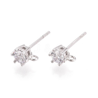 925 Sterling Silver Micro Pave Clear Cubic Zirconia Stud Earring Findings STER-N016-58A-P-1