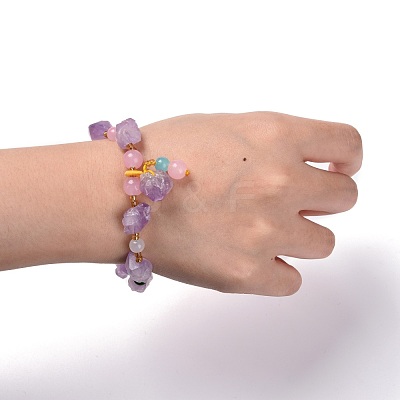 Nuggets Natural Amethyst Stretch Beaded Bracelets BJEW-H546-01-1