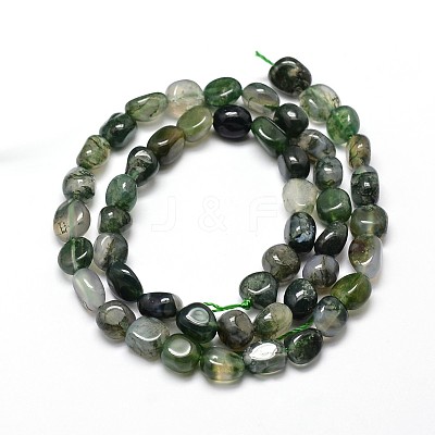 Natural Moss Agate Nuggets Beads Strands G-J335-06-1