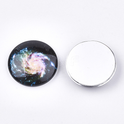 Starry Sky Pattern Printed Glass Cabochons GGLA-N004-25mm-D79-1