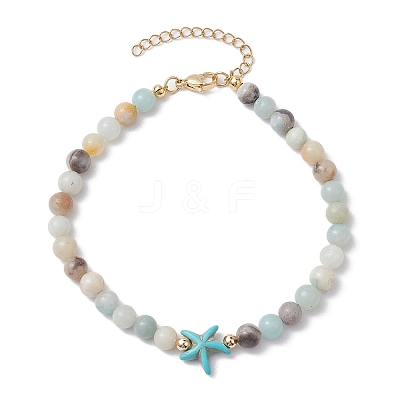 Natural Flower Amazonite & Synthetic Turquoise Charm Anklets for Women AJEW-AN00616-03-1