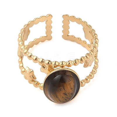 Oval Natural Tiger Eye Finger Rings RJEW-Z057-11G-01-1