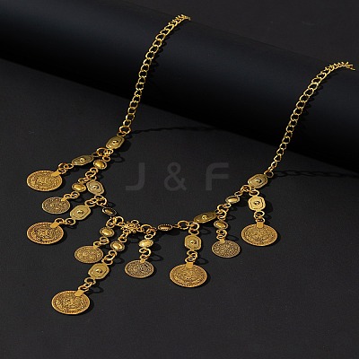 Ethnic Style Zinc Alloy Coin Tassel Bib Necklaces for Women FS-WG93FDD-01-1