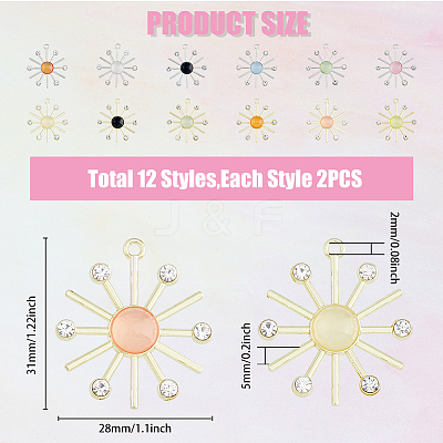 24Pcs 12 Colors Cat Eye Sun Pendants with Crystal Rhinestone FIND-FH0007-93-1