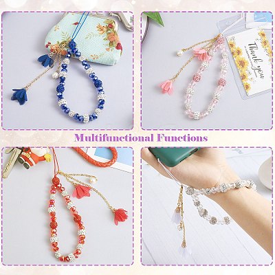 Polymer Clay Rhinestone & Glass Beaded Chain Mobile Strap HJEW-SW00021-02-1