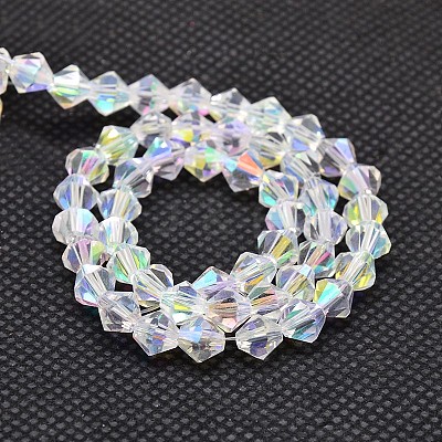 Imitate Austrian Crystal Electroplate Bicone Glass Bead Strands GLAA-F029-4x4mm-A01-1