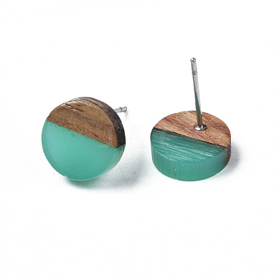 Transparent Resin & Walnut Wood Stud Earrings EJEW-N017-008-A04-1