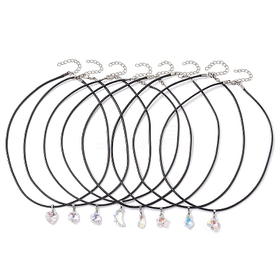 8Pcs 8 Styles Electroplated Glass Heart Flower Moon Pendant Necklaces NJEW-JN05136-1
