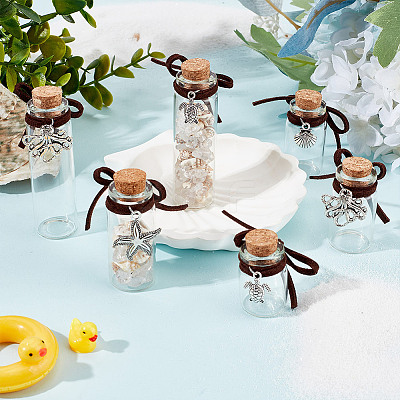 20Pcs 20 Styles Sea Animals Ttheme Transparent Glass Empty Bottles with Alloy Pendants AJEW-DR00031-1