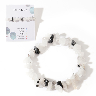 Natural Tourmalinated Quartz Chips Bead Stretch Bracelets for Women Men CI5318-10-1