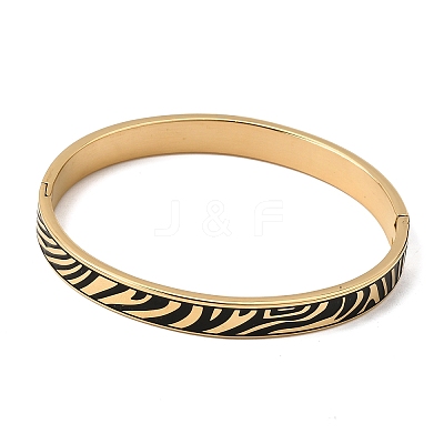 304 Stainless Steel Black Enamel Zebra Skin Print Hinged Cuff Bangles for Women SA-CBAC920-03G-1