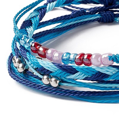 4Pcs 4 Style Alloy & Glass Braided Bead Bracelets Set BJEW-B065-09C-1