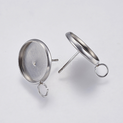 Non-Tarnish 201 Stainless Steel Stud Earring Settings STAS-I097-023-14mm-1