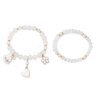 2Pcs 2 Styles Glass Round Beads Stretch Bracelets BJEW-JB11867-1