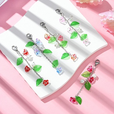 Trumpet Flower Glass & Leaf Acrylic Pendant Decorates HJEW-JM01653-1