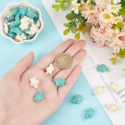 100Pcs 2 Colors Dyed Synthetic Turquoise Connector Charms PALLOY-AB00150-1