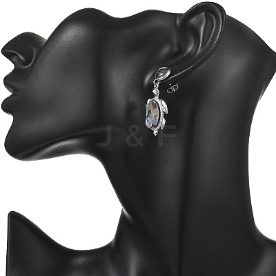 Turtle Natural Paua Shell Stud Dangle Earring EJEW-JE07138-1