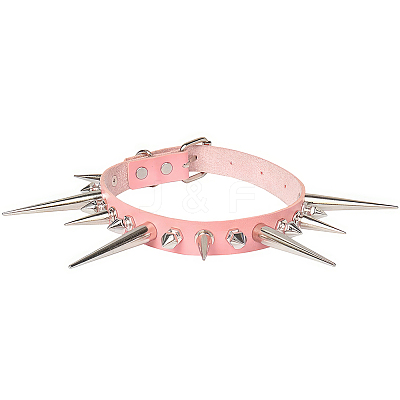 Punk Rock Style Alloy Spiked Cone Rivet Imitation Leather Chocker Necklaces NJEW-WH20011-10P-03-1