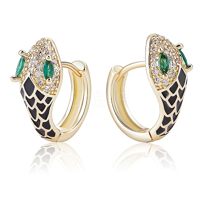 Cubic Zirconia Snake Hoop Earrings with Enamel EJEW-SZ0001-87F-1