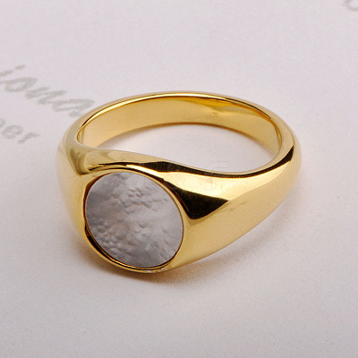 304 Stainless Steel with Natural Shell Finger Rings WGA15AE-02-1