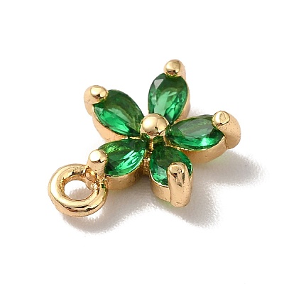 Brass Cubic Zirconia Flower Charms KK-O141-01G-06-1