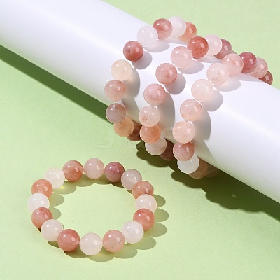 12MM Natural Xinjiang Golden Silk Jade Round Beaded Stretch Bracelets for Women BJEW-G756-01C-1